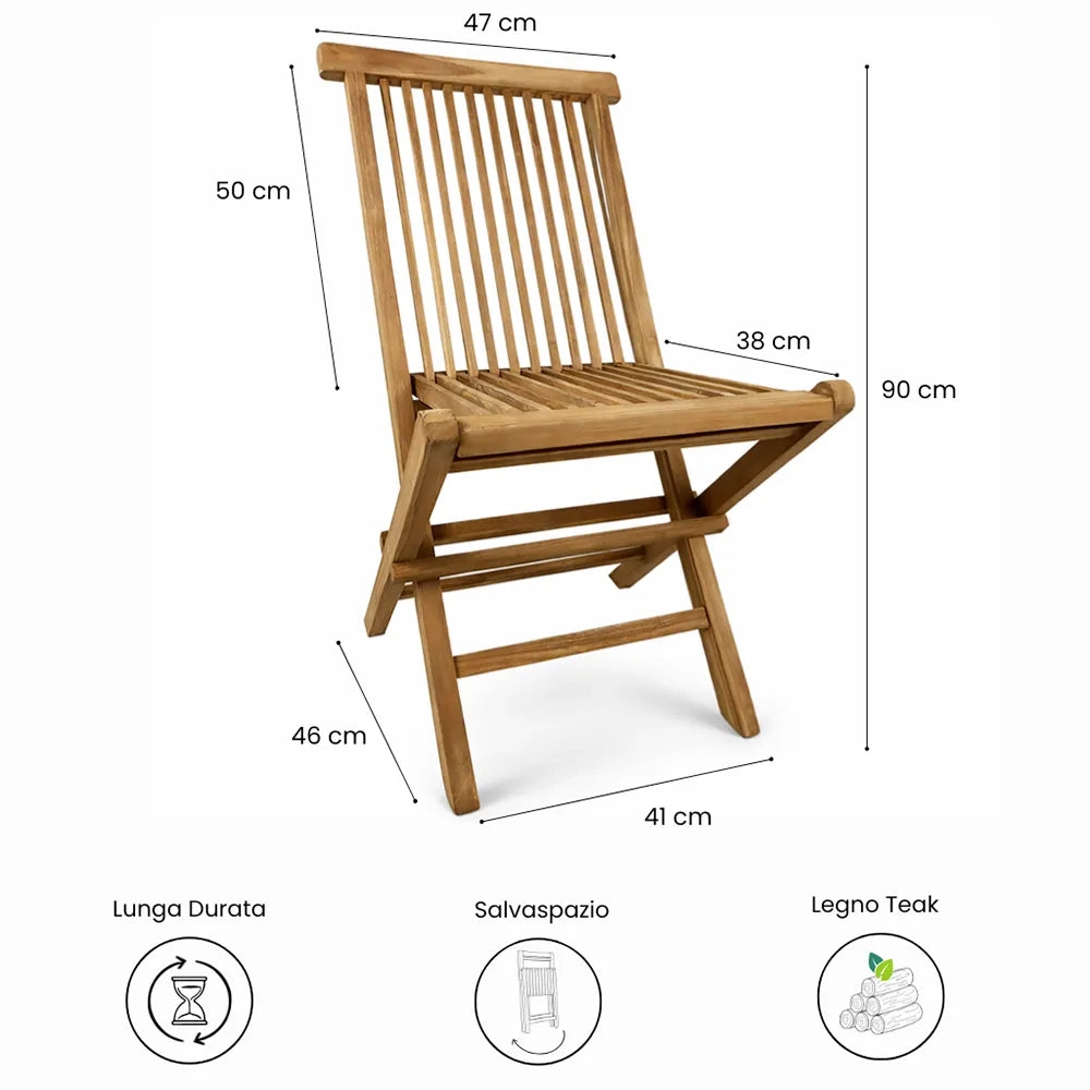 Set di 2 Sedie Pieghevoli in Teak – Pinta