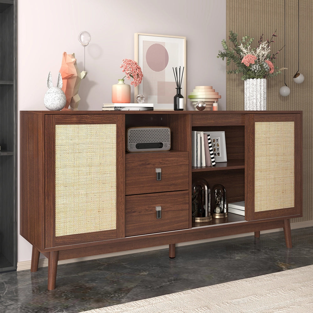 Buffet - Xylo - 155??38??80 cm - 3 Porte Ratan?? Scorrevoli 2 Cassetti