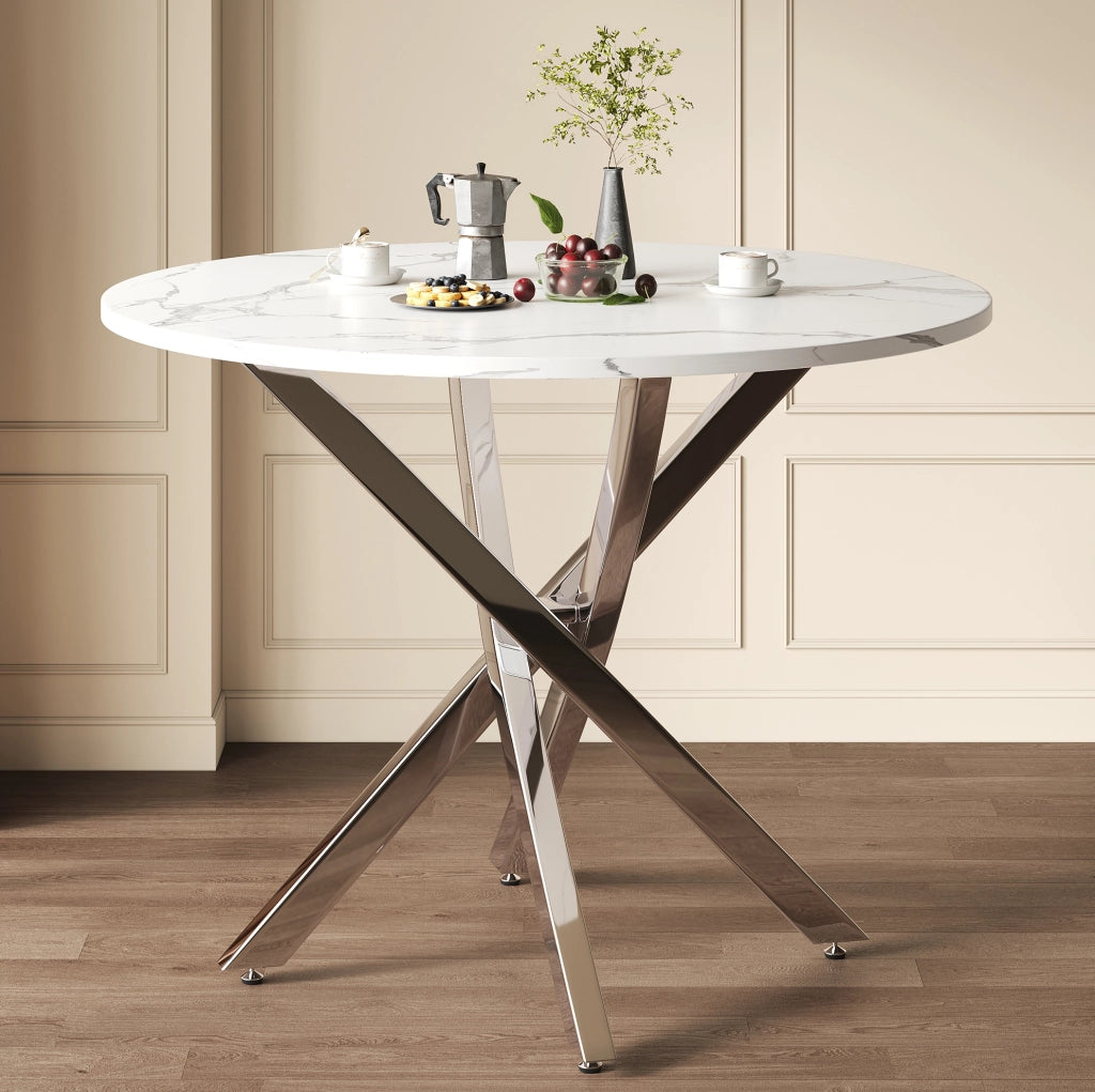 Tavolo da pranzo rotondo Ø 80 cm effetto marmo bianco