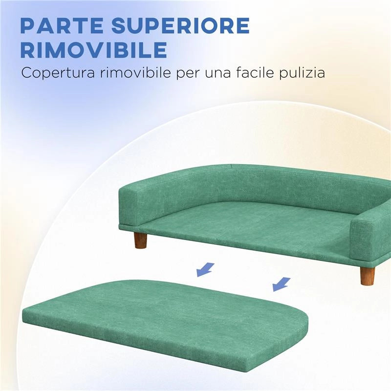 DIVANO PER CANI DI TAGLIA GRANDE CON GAMBE RIALZATE E CUSCINO SFODERABILE, 98X67X25 CM, VERDE CHIARO