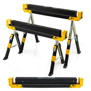 Set di 2 cavalletti pieghevoli con 2 x 4 bracci di supporto altezza regolabile, Cavalletti per sega portatili Giallo-Tavoli da lavoro