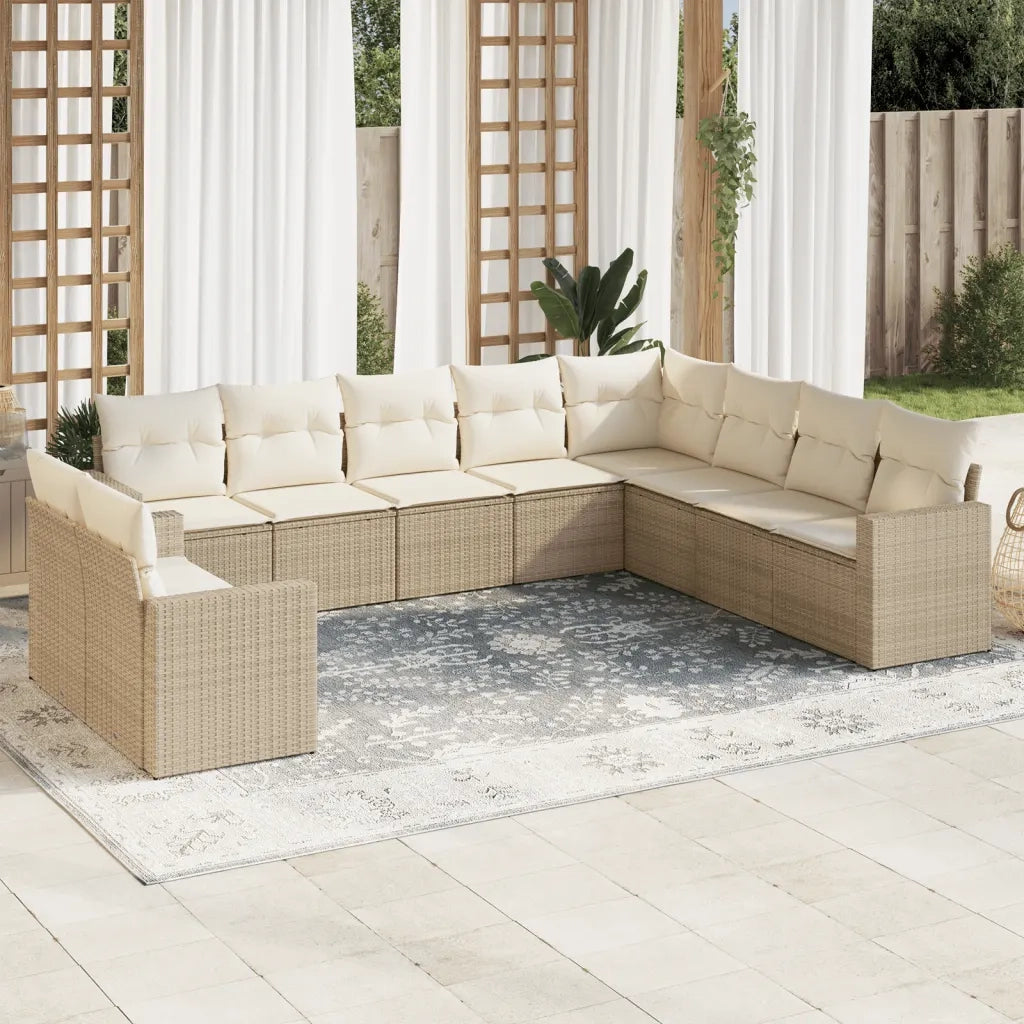 Set Divano da Giardino 10 pz con Cuscini Beige in Polyrattan 3251505