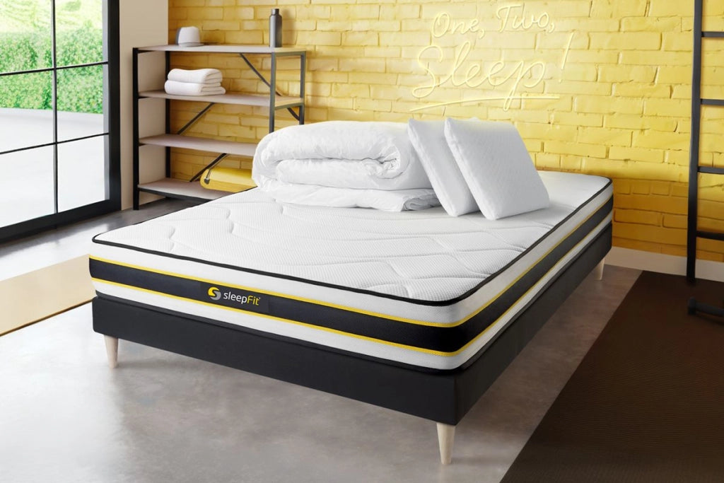 Pacchetto letto completo - Materasso 140x200cm + Box spring con doghe (kit) + 2 cuscini + Piumino - Flexy