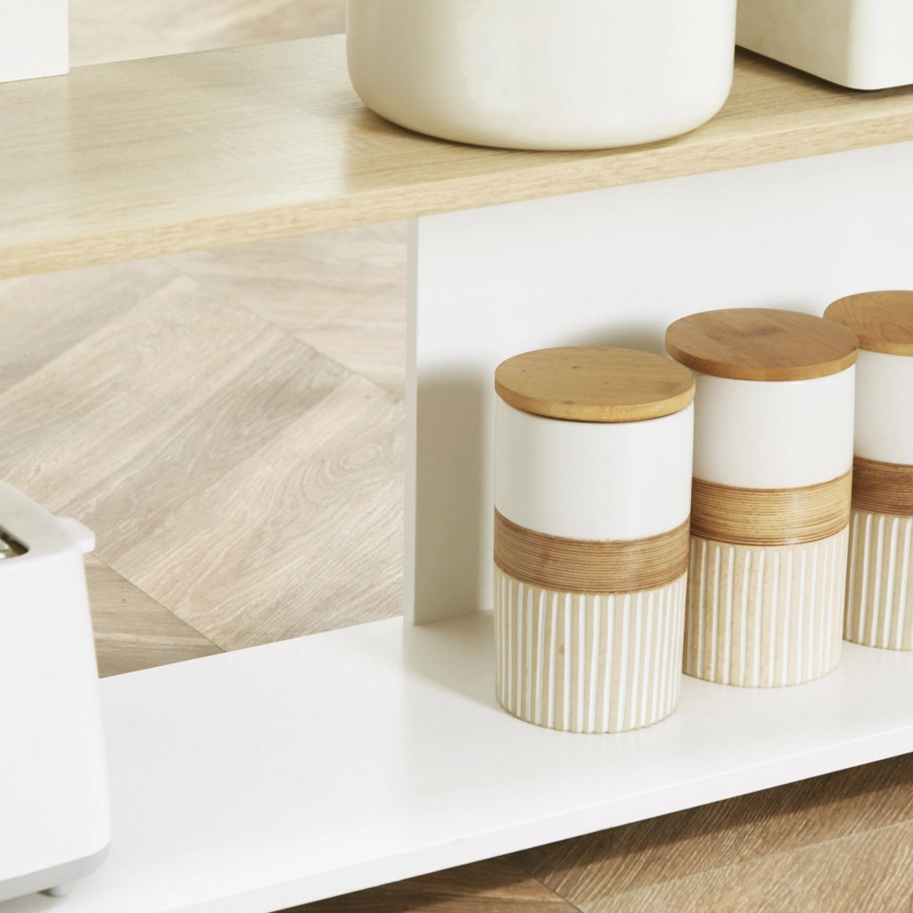 Mobile da cucina 3 ripiani ¨C zephmum ¨C bianco e naturale 105x65x90 cm