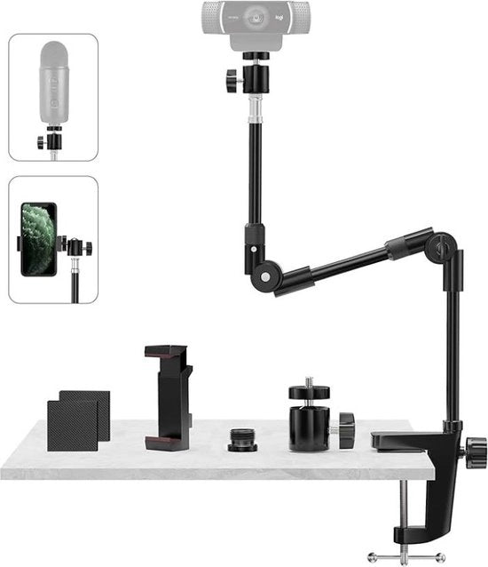 Sostegno standard per telefoni cellulari e webcam, 63,5 cm, con attacco per 5/8 pollici e morsetto a zanzara 360°