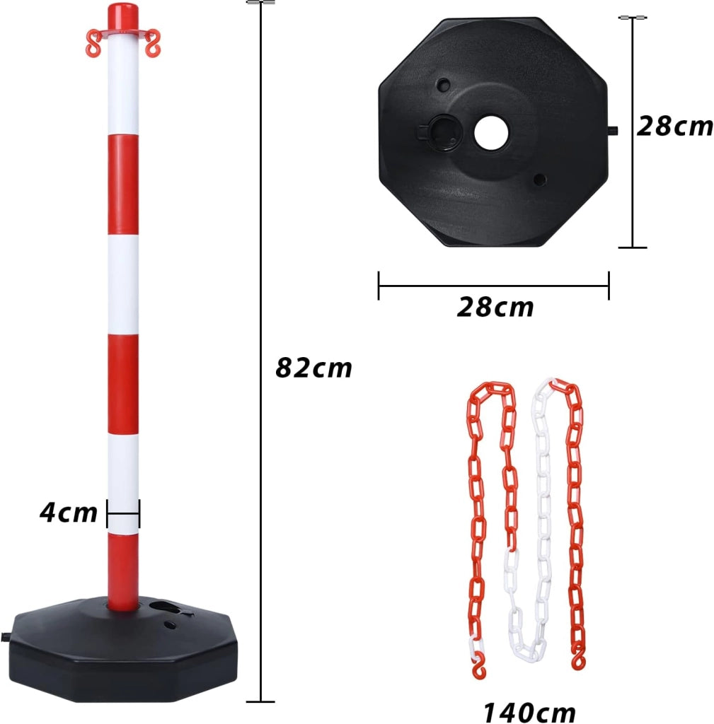 4 pali di intercettazione parcheggio con 4 catene di intercettazione da 140 cm, in plastica, per controllo traffico parcheggio