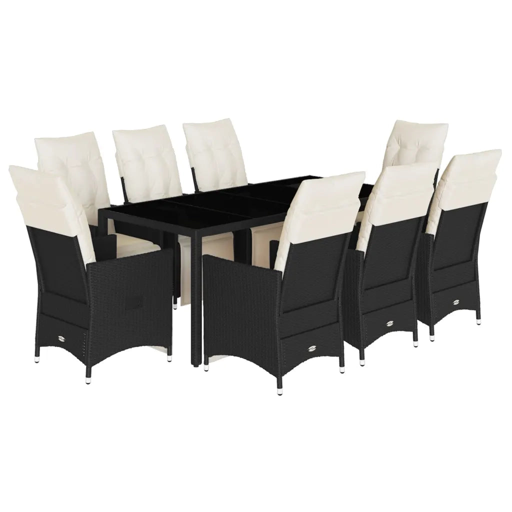 Set da Pranzo da Giardino 9 pz con Cuscini Nero in Polyrattan 3276868