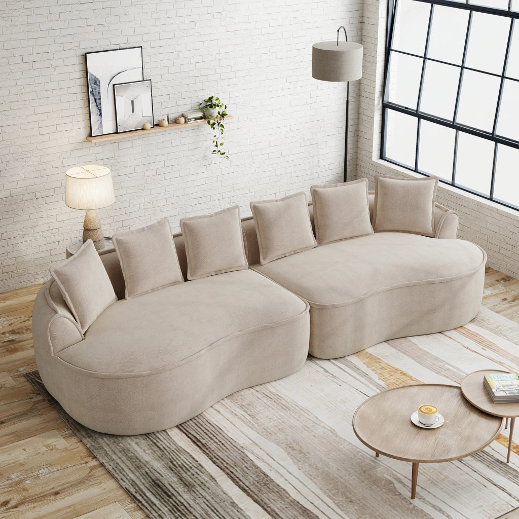 Divano 4 Posti in Tessuto Chenille con Cuscini ¨C Xylo ¨C Beige Chiaro