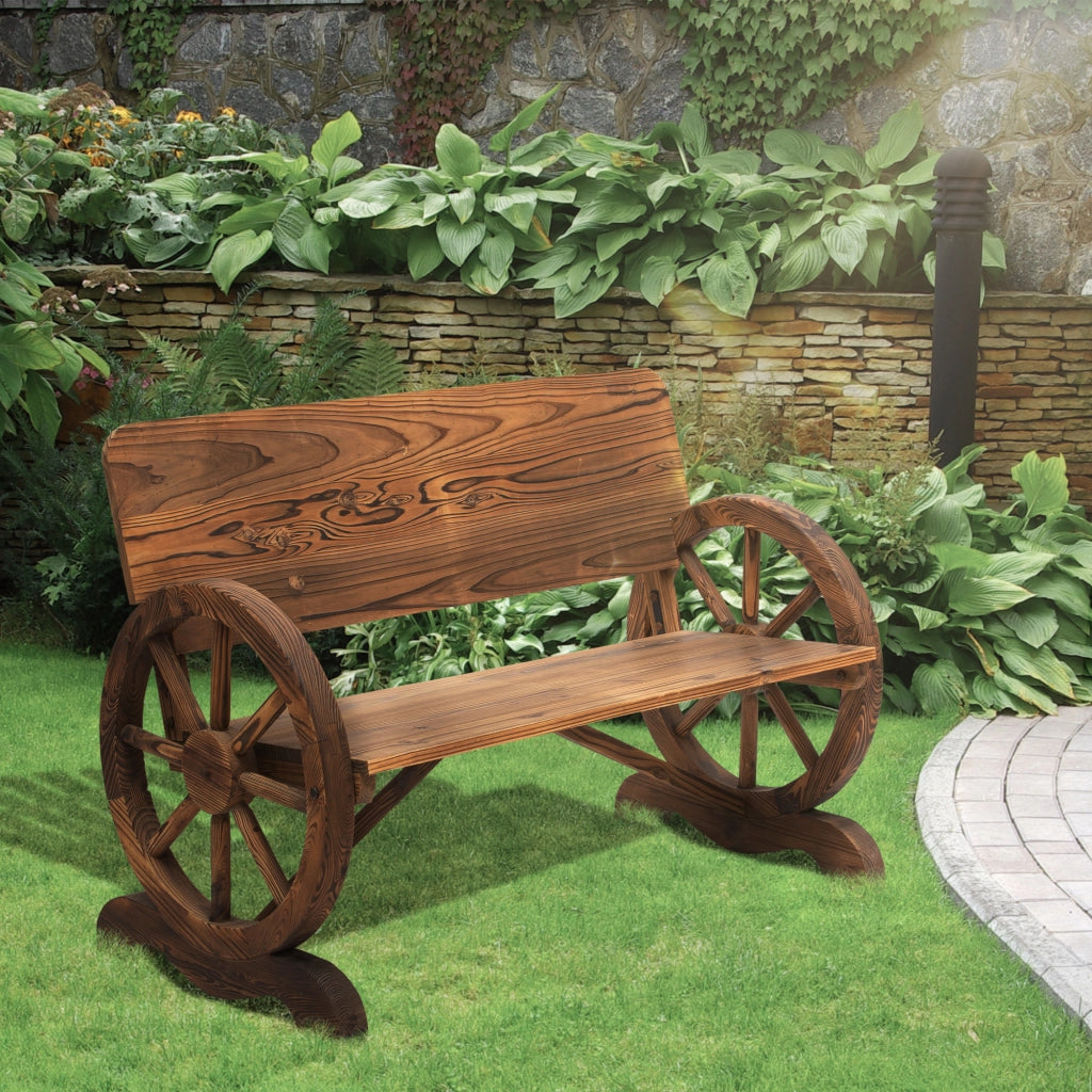 PANCA da giardino rustica 114x58x80 cm Legno Marrone scuro