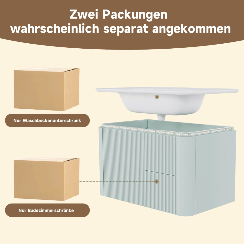 Mobile sottolavabo sospeso con lavabo integrato, struttura verticale, MDF laccato verde 80,5 × 47,5 × 51 cm