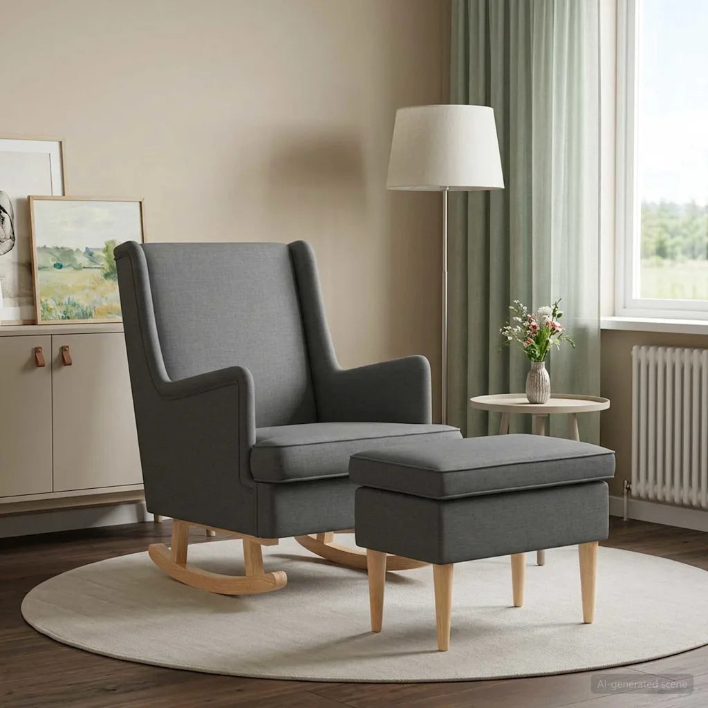 Poltrona con Ottomano 2 pz Grigio Scuro Tessuto 3418853