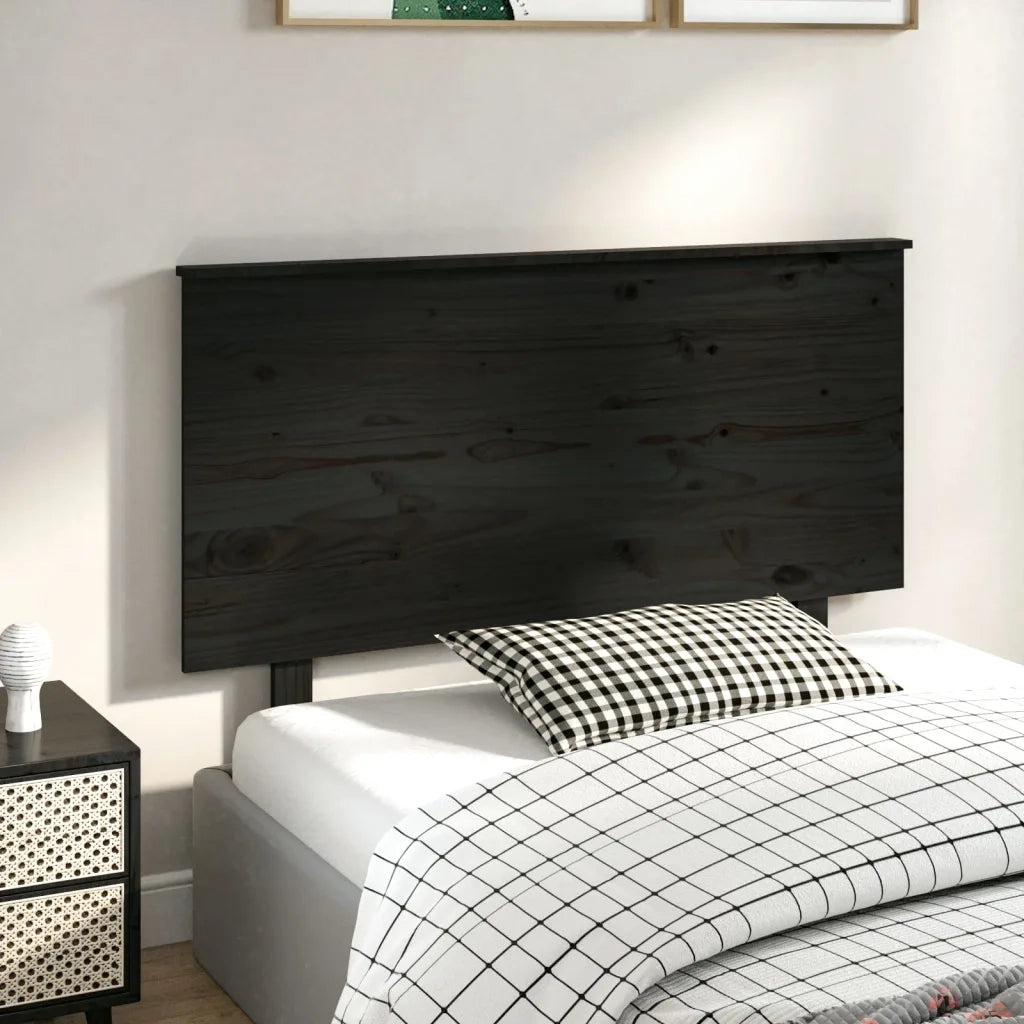 Testiera per Letto Nera 124x6x82,5 cm in Legno Massello di Pino