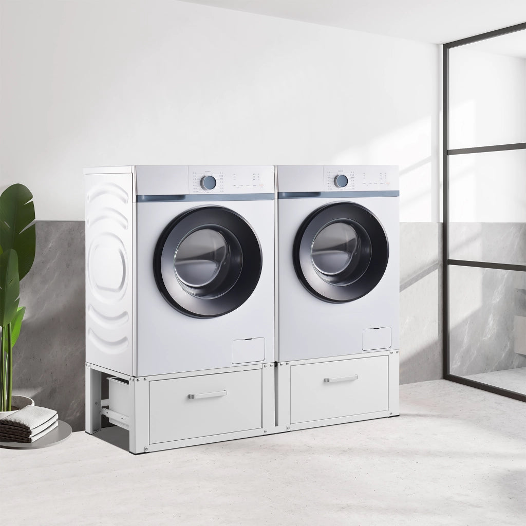 Supporto Doppio Heyen per Lavatrice in Acciaio con Cassetti 127 x 54 x 31 cm - Bianco [en.casa]