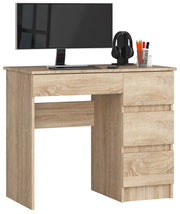 Scrivania per computer AKORD A7 Sonoma Quercia 90 cm 4 cassetti 90x50x77 cm Modello a destra