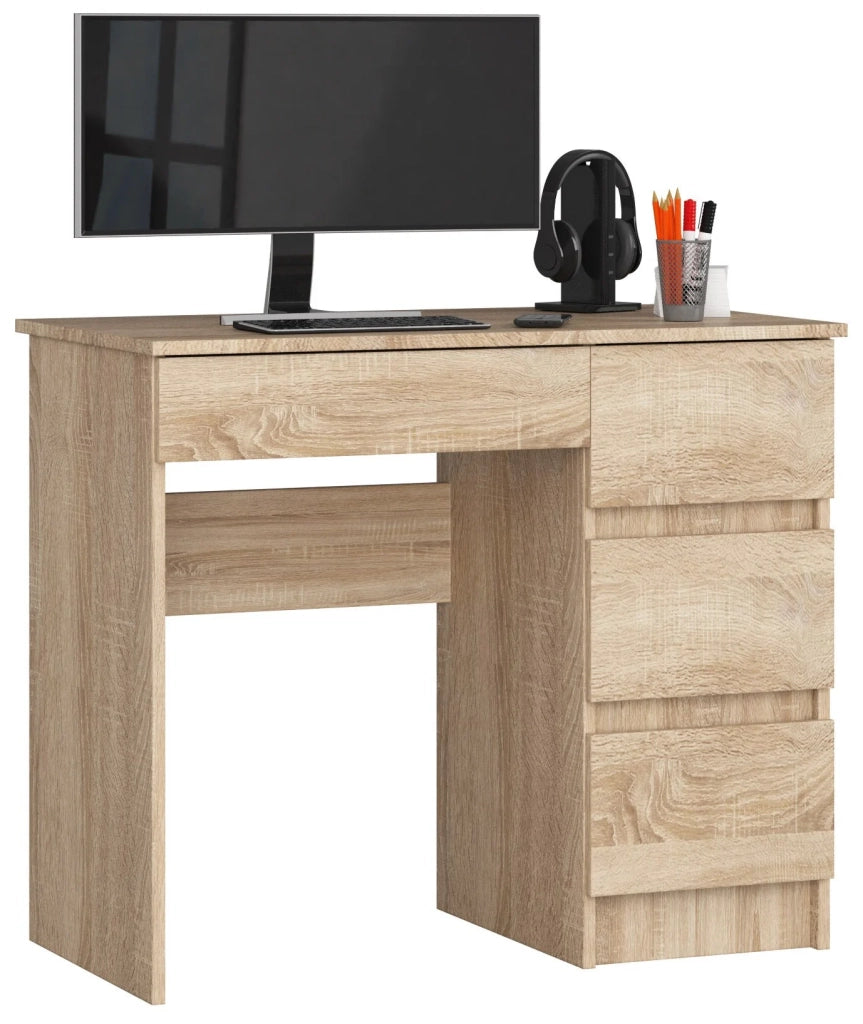 Scrivania per computer AKORD A7 Sonoma Quercia 90 cm 4 cassetti 90x50x77 cm Modello a destra