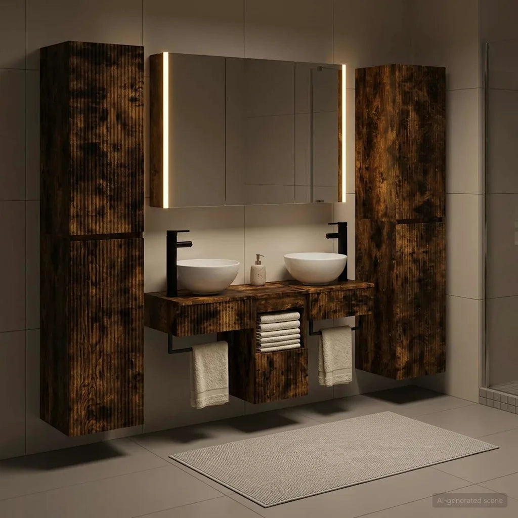 Set di mobili per il bagno 6 pcs Rovere Fumo 3407187