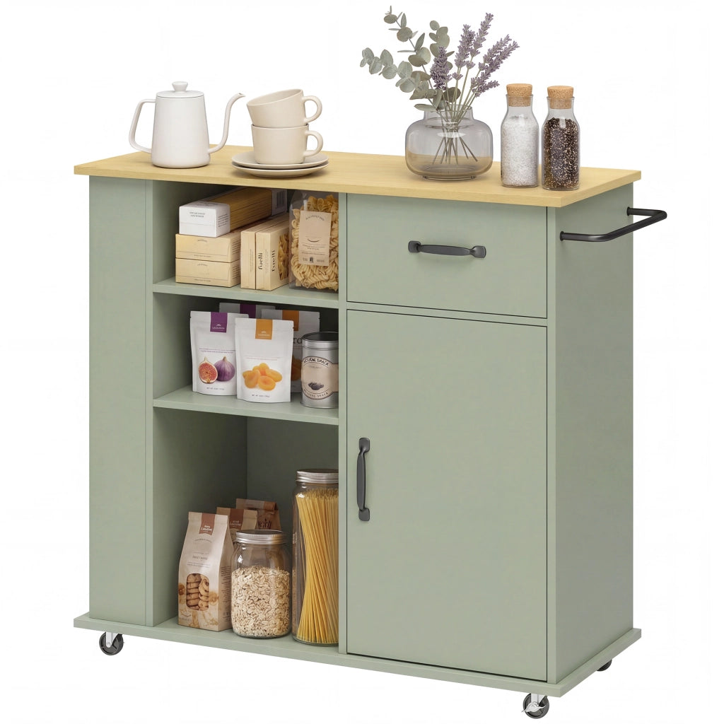 Mobile Cucina con Cassetto, Armadietto e Ripiano Regolabile, Verde Chiaro