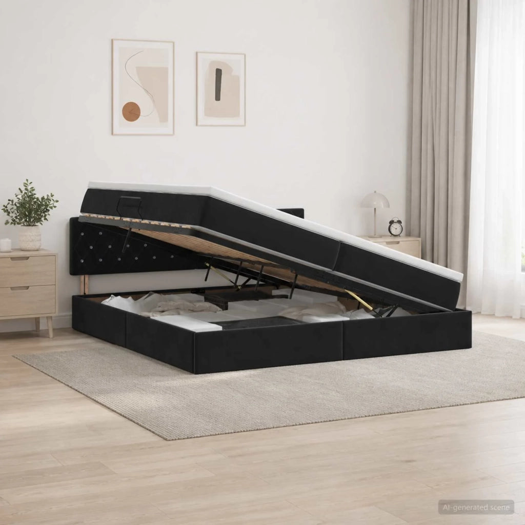 Letto con Contenitore con testiera Nero 200 x 200 cm Velluto 3458771