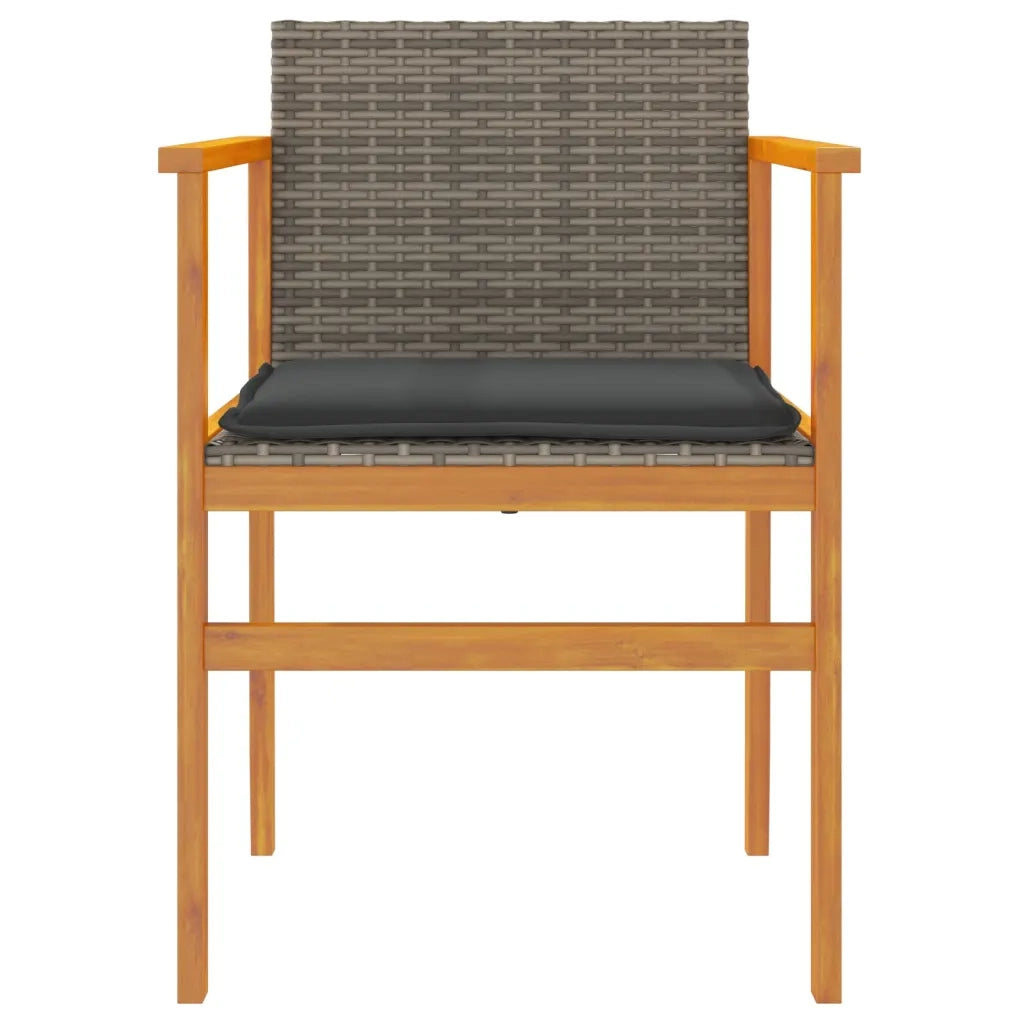 Sedie Giardino con Cuscini 2pz Grigie Polyrattan Legno Massello