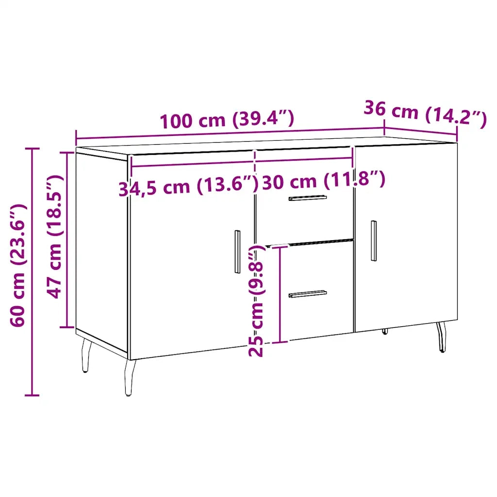 vidaXL Credenza Rovere Artigianale 100x36x60 cm in Legno Multistrato