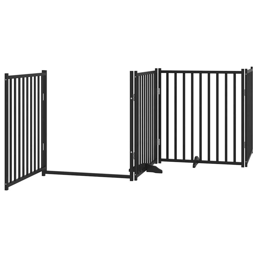 Cancelletto di sicurezza per cani con 4 pannelli in legno massello di abete nero 02_0023313