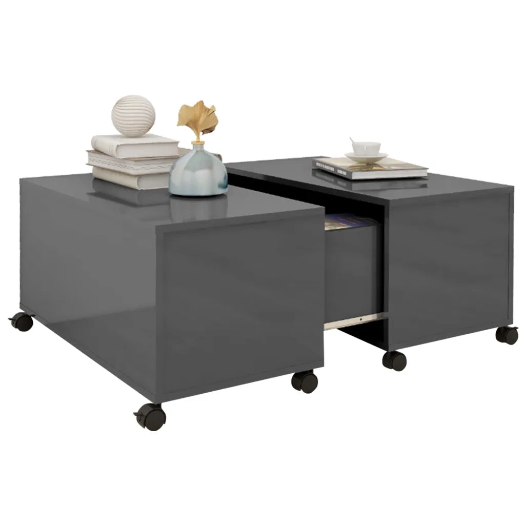 Tavolino da Salotto Grigio Lucido 75x75x38 cm Legno Multistrato
