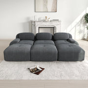 Divano 3 Posti Modulare con 3 Poggiapiedi in Tessuto Velluto a Coste ¨C MINIMAL ¨C Grigio