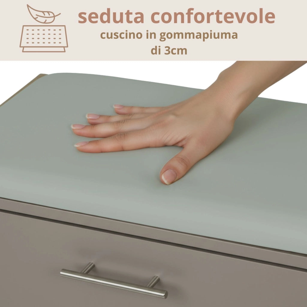 Marvin Scarpiera Panca da Ingresso Portascarpe Salvaspazio in Legno Seduta con Cuscino Anta a R Tortora / Cuscino Grigio