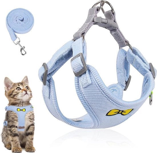 Set di corda per gatti con collare e cinturino in poliestere regolabile - blu - taglia L - con fune per gatti