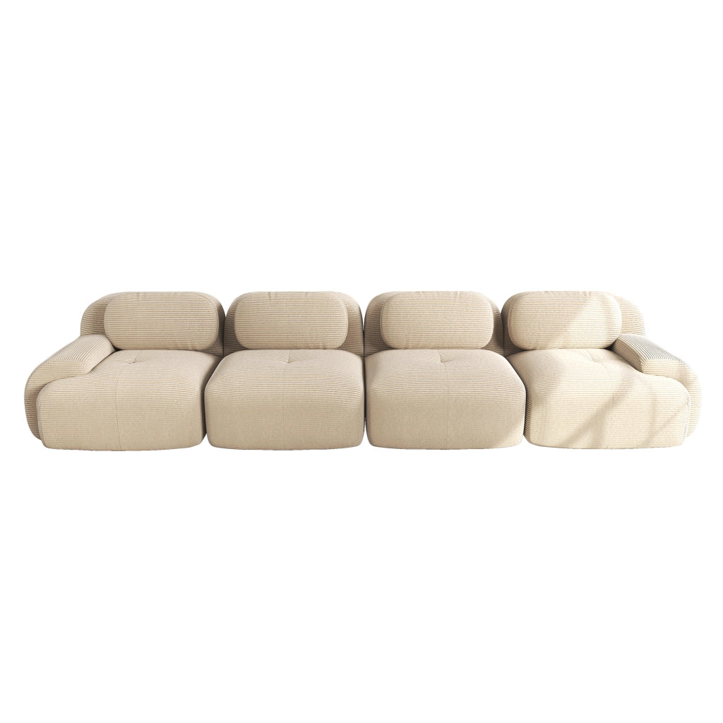 Divano angolare modulare senza struttura; schiuma ad alta densitÃ  32D; braccioli curvi; in velluto a coste; beige