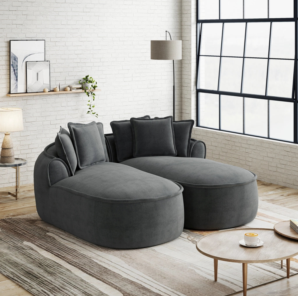 Divano modulare doppio in chenille grigio senza telaio con chaise longue extra larga e cuscini inclusi