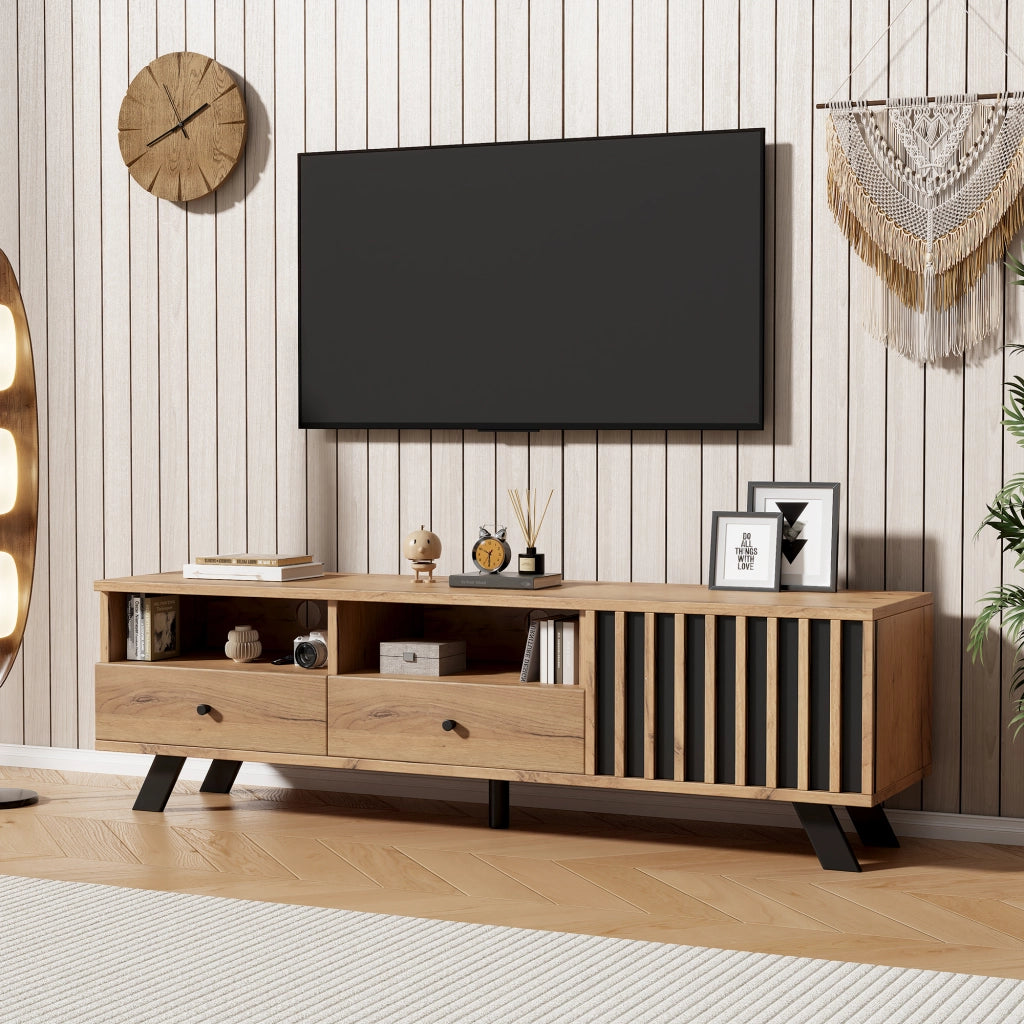 MOBILE TV 150 x 38 x 44 cm in truciolare effetto legno naturale e nero