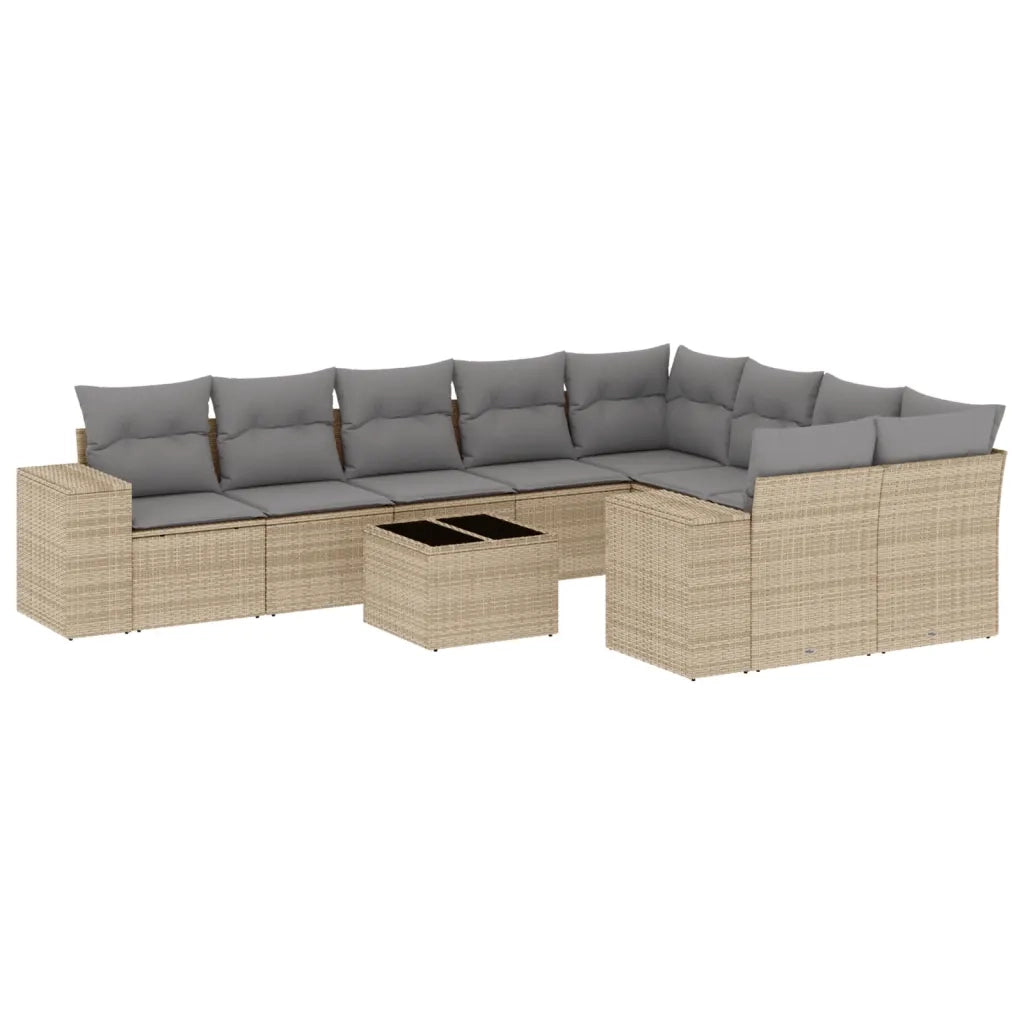 Set Divano da Giardino 10 pz con Cuscini Beige in Polyrattan 3223048