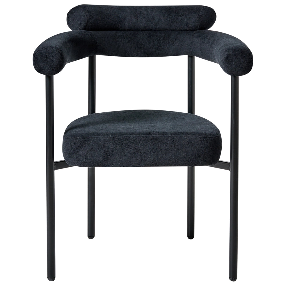 Set di 2 sedie da pranzo Nero Rivestimento in poliestere  Gambe nere in ferro Schienale arrotondato Mobili da sala da pranzo in stile moderno