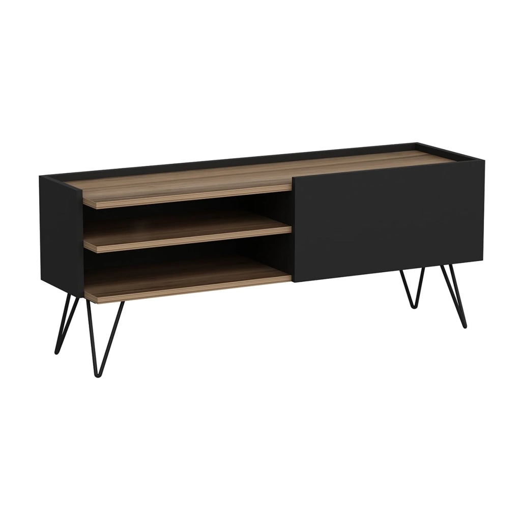 Mobile porta TV con anta 50 x 124 x 37 cm nero / effetto legno 03_0007751