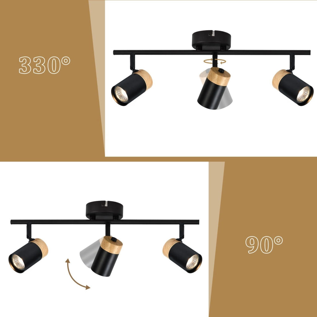 ZMH Lampada da soffitto a sospensione 3 fiamme legno GU10 orientabile 330° per camera letto