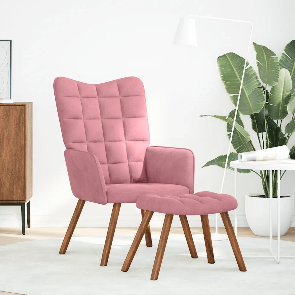 Divano Sedia-Poltrona Relax con Poggiapiedi Rosa in Velluto 554775