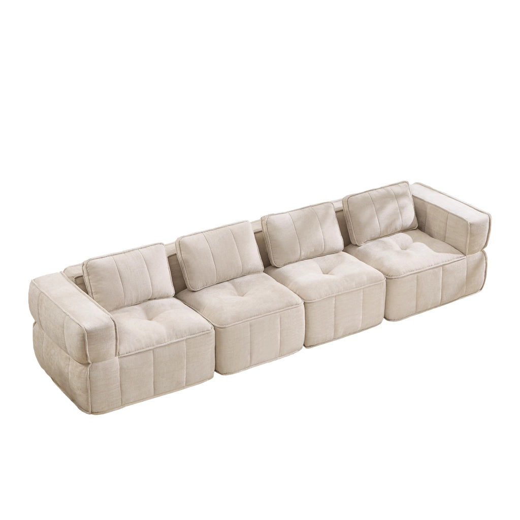 Canapé modulare a 4 posti senza struttura con schiuma 32D tessuto in poliestere beige ampia seduta 344 × 93 × 67 cm