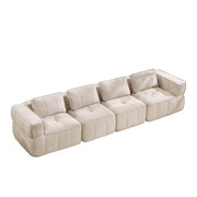 Canapé modulare a 4 posti senza struttura con schiuma 32D tessuto in poliestere beige ampia seduta 344 × 93 × 67 cm