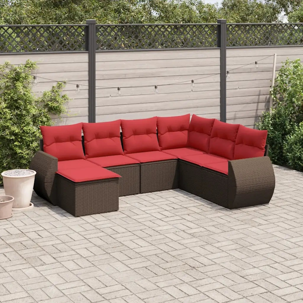 Set Divani da Giardino 7 pz con Cuscini Marrone in Polyrattan 3221703