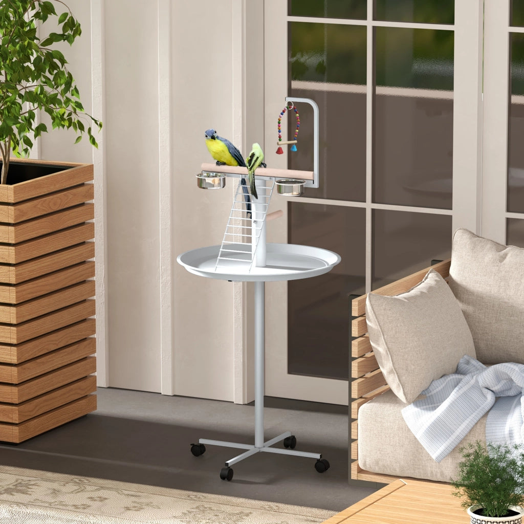Mangiatoia per uccelli con ruote e posatoio ¨C zephmum ¨C bianco ? 60 x 138H cm