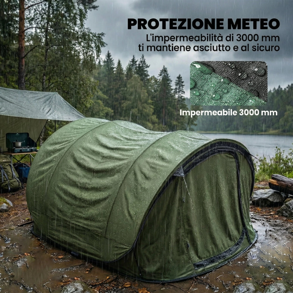 Tenda da Campeggio Pop-Up-Tenda per Escursionismo  4-5 Persone, 2 Porte, 2 Finestre, Impermeabile, Verde