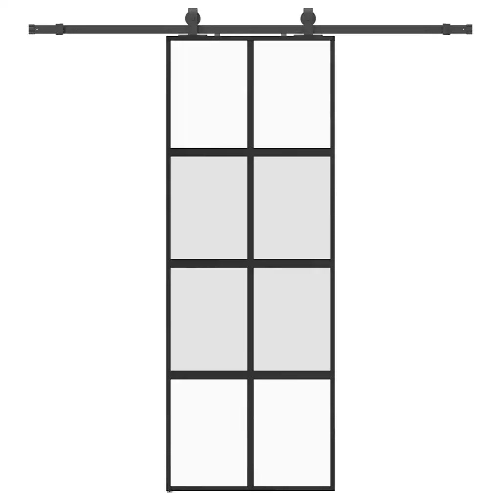Porta Scorrevole Set Ferramenta Nera 76x205 cm Vetro Temperato