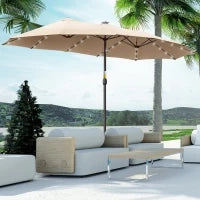 Ombrellone da Giardino Doppio 4.5m con 48 Luci LED e Manovella, Cachi