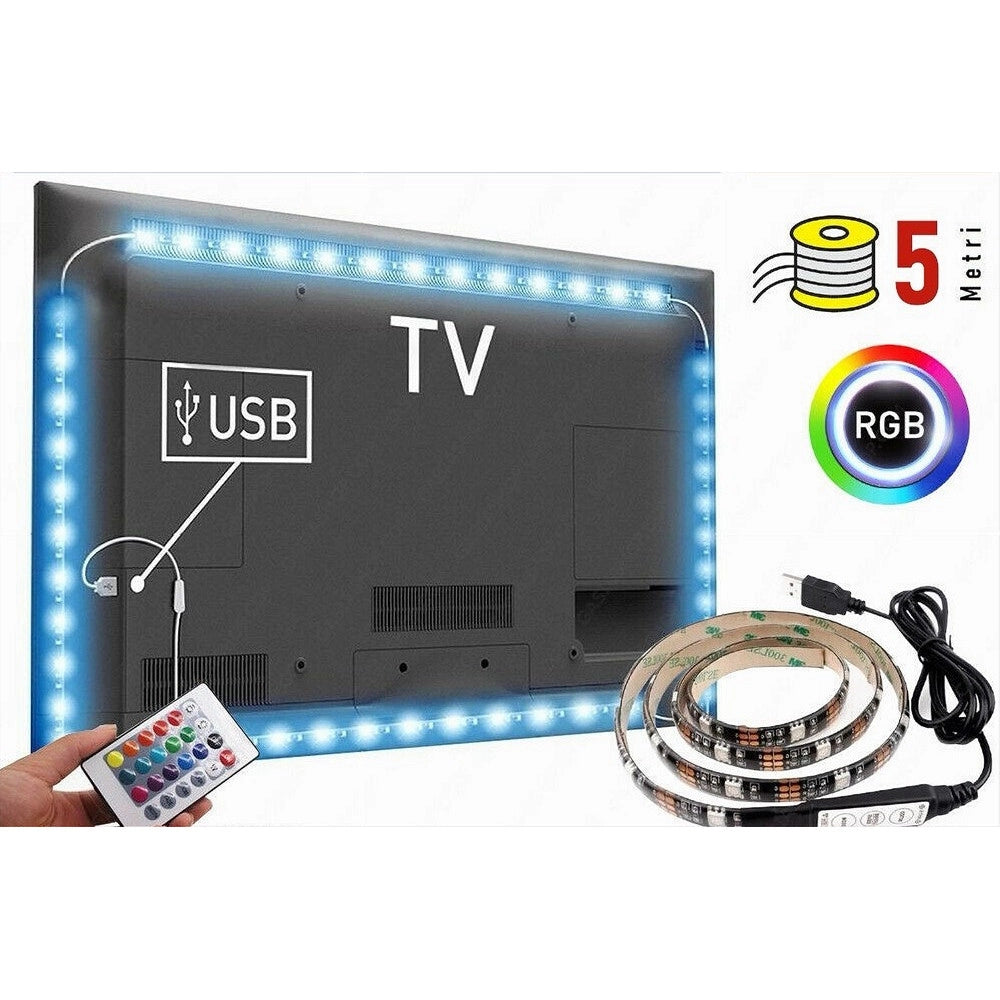 Trade Shop - Striscia Led Retroilluminazione Tv Monitor Rgb Smd 5050 5 Mt Usb Dc5v 5050rgb-5v -