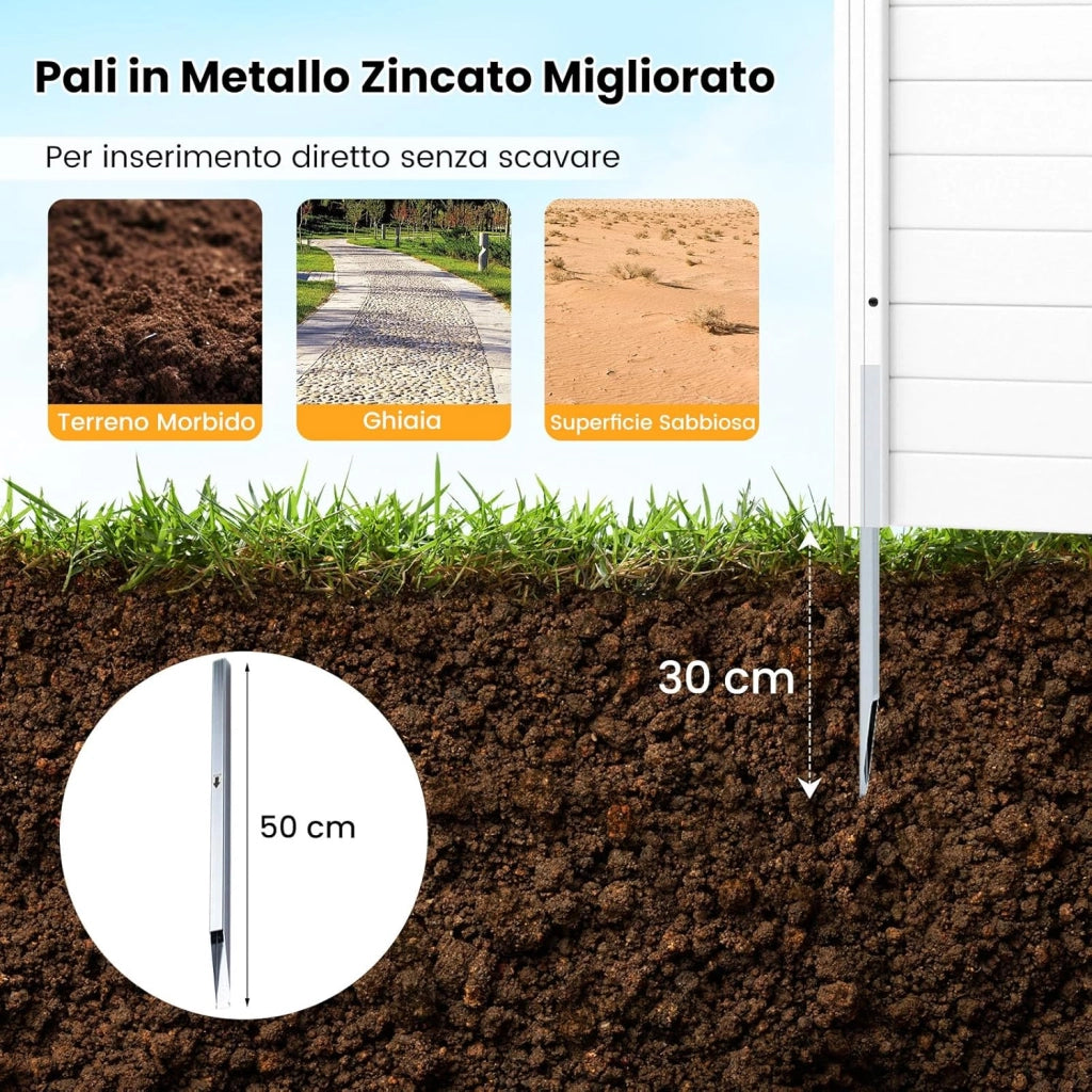 Schermo per Privacy da Esterno, 123 x 123 cm Recinzione Decorativa con Picchetti in Metallo, Pannelli Privacy da Giardino per Condizionatore d'Aria, Bidoni della Spazzatura (Bianco)