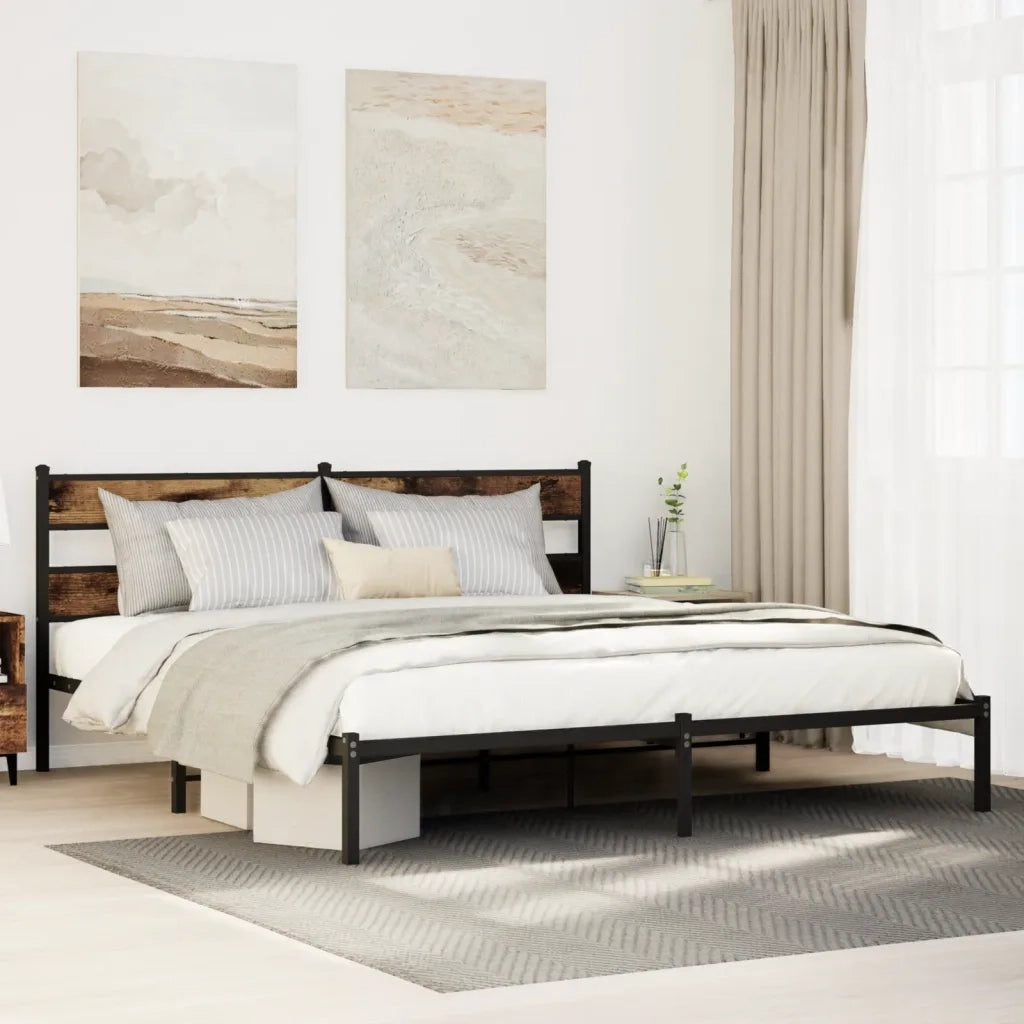 Letto matrimoniale | Letto per adulti | Giroletto senza Materaso in Metallo Rovere Fumo 180x200 cm
