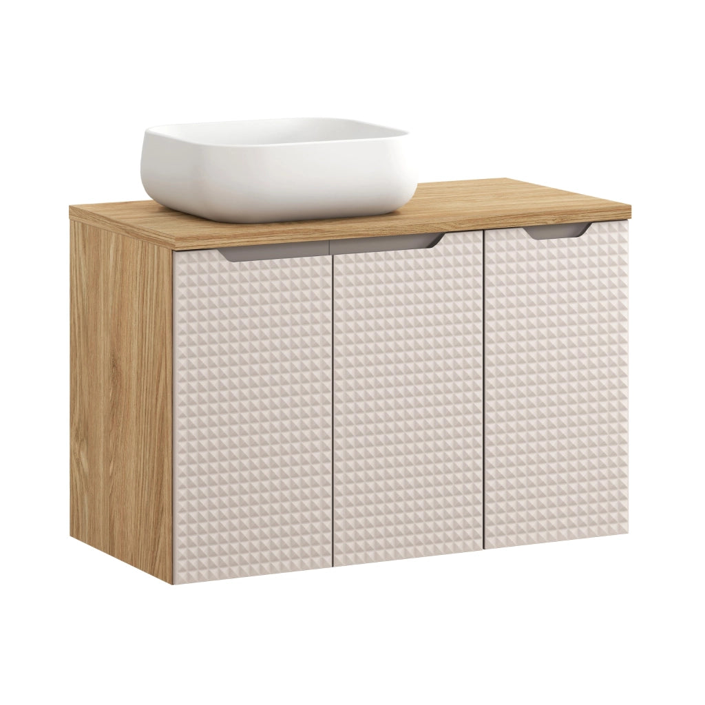 Set mobili bagno 90 cm con piano e lavabo da appoggio Nika Luxor Beige 90 x 1401 x 46 cm