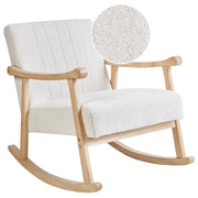 Poltrona a dondolo con rivestimento in bouclé bianco sporco gambe in legno di gomma e braccioli Soggiorno Cameretta