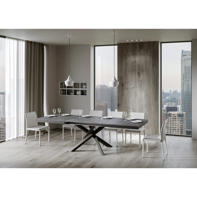 Tavolo allungabile 90x160/420 cm Volantis Evolution telaio Antracite - Cemento